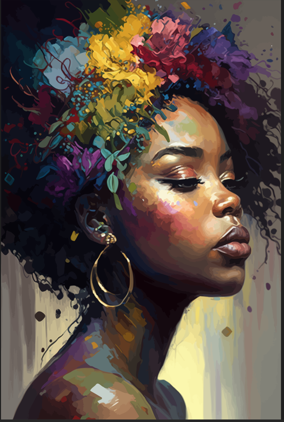 Belle fille afro-américaine, peinture Ã  l'huile